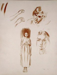 Kadın, yüz ve el çalışmaları (kağıt üzerinde iyimser) by Arthur Rackham