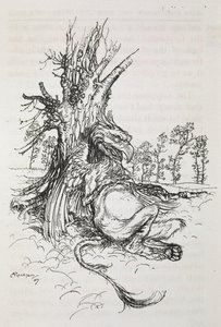 Bir ağaca karşı oturan Gryphon by Arthur Rackham