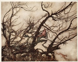 Kızılderililer onları ruhların meskeni olarak görüyorlardı, Rip Van Winkle, Washington Irving, pub. 1910 by Arthur Rackham