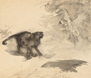 Papağan ve Kedi (Eleanor Gates tarafından "İyi Geceler" için eskiz) by Arthur Rackham