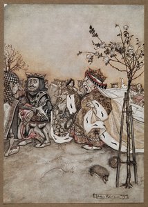 Kupa Kraliçesi kroket oyunundan sonra öfkeyle bağırıyor by Arthur Rackham