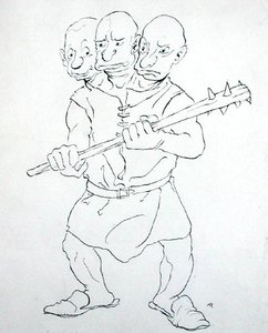 Üç Başlı Dev (kağıt üzerinde kalem ve mürekkep) by Arthur Rackham