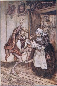 Kral sevinçten kendini tutamadı (renkli taş) by Arthur Rackham