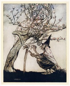 Tree of Mine! O tree of mine! Have you seen my naughty little maid?, from English Fairy Tales, pub. 1922  by Arthur Rackham
