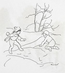 Kartopu savaşı yapan iki çocuk by Arthur Rackham