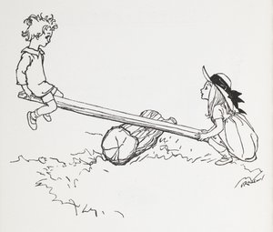Bir testere üzerinde iki çocuk. by Arthur Rackham