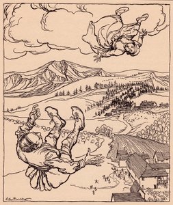 Kocası onu görünce, Merhaba! bana gel". Grimm's Fairy Tale The Young Giant'tan Arthur Rackham'ın illüstrasyonu. by Arthur Rackham