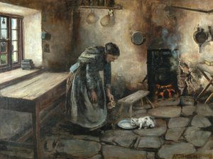 Çiftlik evinin içi (tuval üzerine yağlı boya) by Arthur Rigg