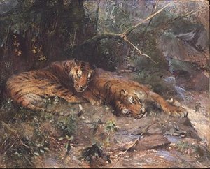 Bir dere kenarında dinlenen kaplanlar by Arthur Wardle