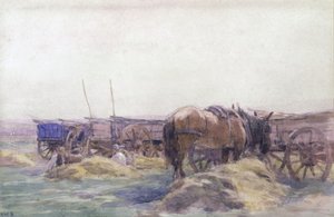 Atlı Saman Arabaları (kağıt üzerine sulu boya) by Arthur Winter Shaw