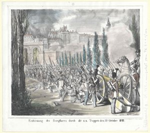K. K. birlikleri tarafından kale kapısının fırlatılması 31 Ekim 1848 by Artist Unknown