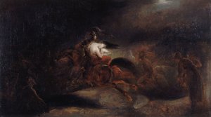 Lenore. Ölüler hızlı seyahat eder, c. 1830. by Ary Scheffer