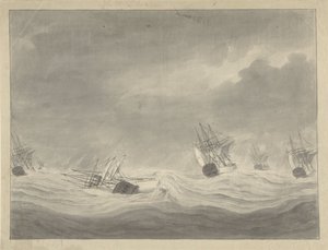 Kaptan Graaf van Welderen komutasındaki De Unie gemisinin Kuzey Denizi'nde batması, 19 Ekim 1782 by Ary van Wanum
