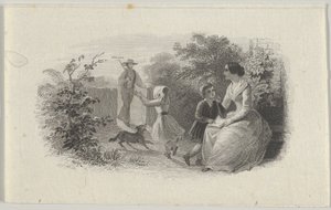 Bir bahçede bir aile ile banknot skeç, ca. 1824-37.
