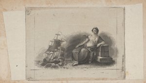 Deniz ticaretini temsil eden kadın figürlü banknot skeç, yaklaşık. 1824-37.