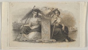 Özgürlük ve Adaleti temsil eden kadın figürlü banknot skeç, yaklaşık. 1824-37.