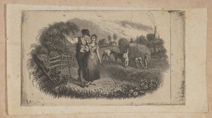 Kırsal endüstriyi simgeleyen saman yapıcılı banknot skeç, ca. 1824-37.