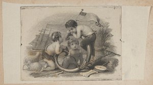 Bir çoban, bir çiftçi ve bir denizci olarak üç putti ile banknot skeç, ca. 1824-37.
