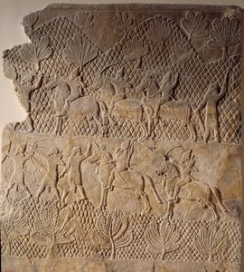 Oryantal antik çağ sanatı: savaş sahnesi. Asurbanipal Sarayı
