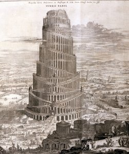 Babil Kulesi. Athanasius Kirche'nin "Turris Babel" adlı eserinde bu kulenin inşasını ve erken insanlığın tarihini konu alan yeniden inşası.