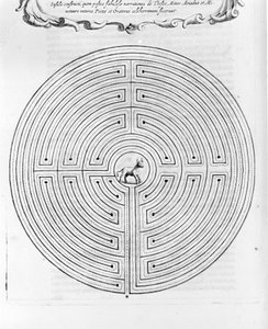 Dedale tarafından tasarlanan Cnossos labirenti - Merkezde minotor var - Athanase Kircher