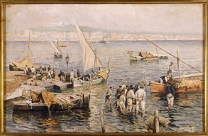 Balıkçılar ile Marina (suluboya) by Attillo Pratella