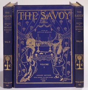 Leonard Smithers 1896 tarafından yayınlanan, Arthur Symons tarafından düzenlenen The Savoy, Cilt I-III için kapak tasarımı by Aubrey Beardsley