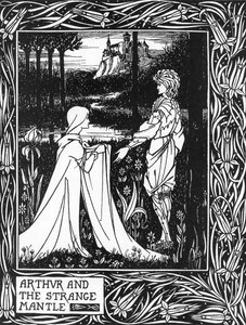 Kral Arthur, Morgane tarafından gönderilen genç bir kızın ziyaretini kabul ediyor (Kral Arthur ve Morgan the fay tarafından gönderilen garip manto) Thomas Malory