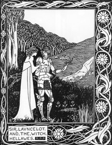 Sir Launcelot ve cadı Hellawes (Lancelot ve cadı Hellawes) Thomas Malory'nin “Arthur'un Ölümü”nden Aubrey Beardsley'nin (1872-1898) çizimi by Aubrey Beardsley