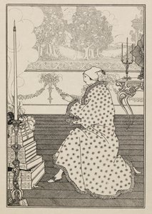 Baronun duası. "Kilidin Tecavüzü"nden. bir kitaptan elli çizim by Aubrey Beardsley