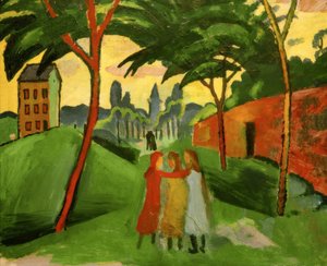 Üç kız ile manzara by August Macke