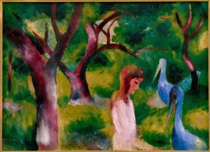 mavi kuşlar ile kız by August Macke