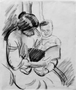 Çocuklu anne, okuma (Elisabeth ve Walterchen by August Macke