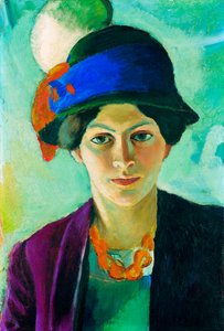 ""Sanatçının Şapkalı Karısının Portresi" (Sanatçının Şapkalı Karısı) Tablosu August Macke (1887-1914) by August Macke
