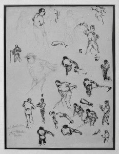 Biçme çiftçileri ile çalışma sayfası by August Macke