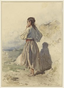 Macar kadın, dörtte üçü solda duruyor, arkadan görülüyor by August Xaver Carl von Pettenkofen