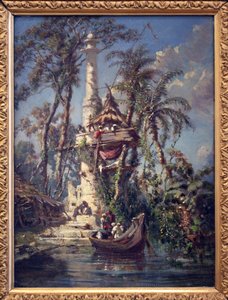 Hoogly Nehri kıyısındaki gözlemevi (Bengal, Hindistan). Auguste Borget (1808-1877) tarafından yapılan boyama, maun ağacı üzerine yağlı boya