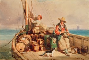 Teknede İki Figür, 1843 (kağıt üzerinde wc) by Auguste Delacroix