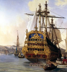 1724 yılında Brest limanındaki “le foudroyant” gemisi”” Detay. Auguste Mayer tarafından tablo (1805-1890) 1724 Brest, Güzel Sanatlar Müzesi - Brest limanında “Le Foudroyant”” gemisi