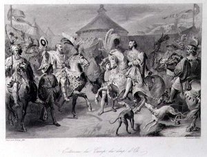 Altın Kumaş Tarlasında Buluşma, 24 Haziran 1520, Millin tarafından gravür (gravür) by Auguste Hyacinthe (after) Debay