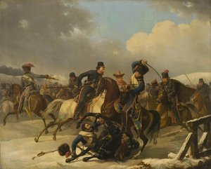 Kazaklar geri çekilen Fransız askerlerini kovaladı, 1812, 1827 by Auguste Joseph Desarnod