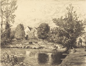 Eski Yaya Köprüsü, Küçük Morin Kıyıları Eski yaya köprüsü, küçük morin kıyıları, 1915. by Auguste Lepere