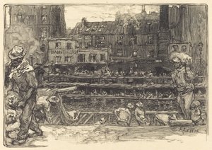 Boşaltma, Canal St. Martin Alçı boşaltıcılar, Canal Saint-Martin, 1890. by Auguste Lepere