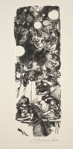 14 Temmuz, Rue de Belleville, gece yarısı by Auguste Louis Lepère