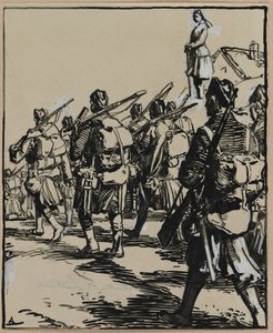Sınırlar Savaşı: Bir grup İngiliz askeri, 1914. by Auguste Louis Lepère