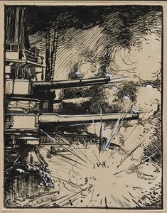 Hedeflenen toplarla zırh üzerinde patlayan bomba by Auguste Louis Lepère