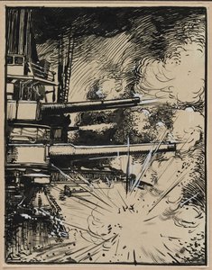 Toplar hedeflenmiş bir zırh üzerinde patlayan bomba, 1914. by Auguste Louis Lepère