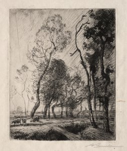 Ağaçların Arkasında Gün Batımı, 1909. by Auguste Louis Lepère