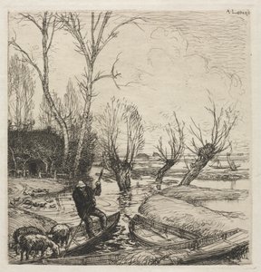 [Üç Koyunlu Teknedeki Adam] by Auguste Louis Lepère