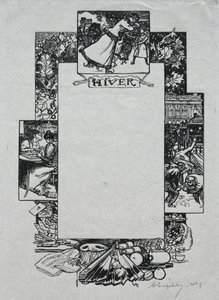 Paris Almanak, 1897: Dekoratif Bordür, Kış by Auguste Louis Lepère